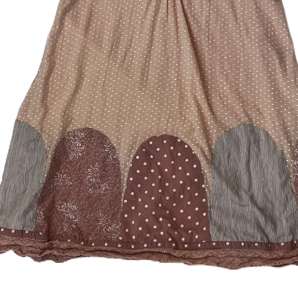 April Cornell Dress Gathered Lace Trim Dot Sleeveless Cream Tan Size S - Picture 10 of 13